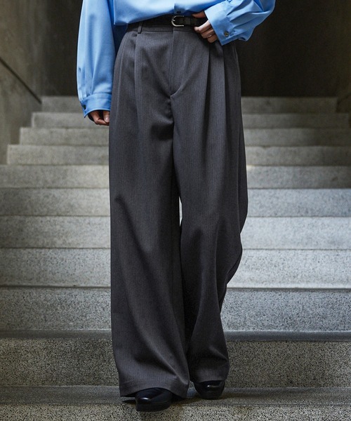 CLEL】Herringbone Prime TR Stripe 2Tuck Slacks / ヘリンボーン