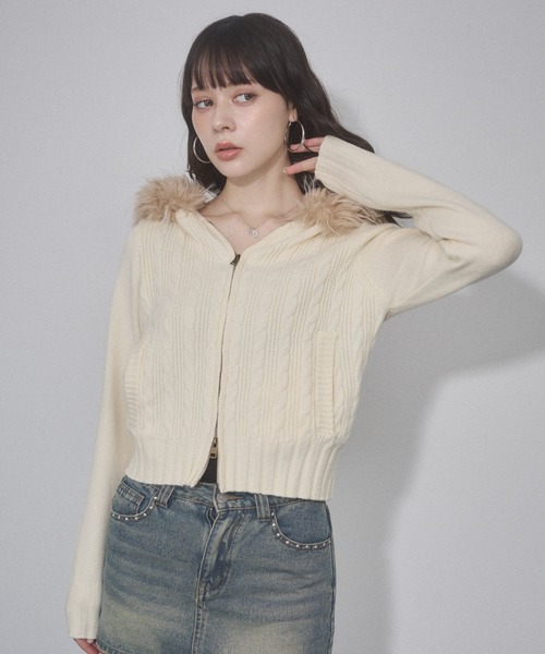 ENVYM（アンビー）の「ファーケーブルニットパーカー（ニット/セーター・レディース・アイボリー/カーキ/ブラック・FREE）」の13枚目の写真