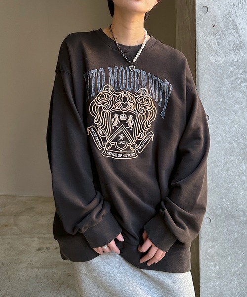 PAGEBOY(ページボーイ)の「【SHORT&LONGの2サイズ展開】プレッピーカレッジスウェット(スウェット・レディース・グレー/チャコールグレー/モスグリーン・FREE/SMALL)」の4枚目の写真