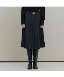 Belted wool pleated skirt - Black