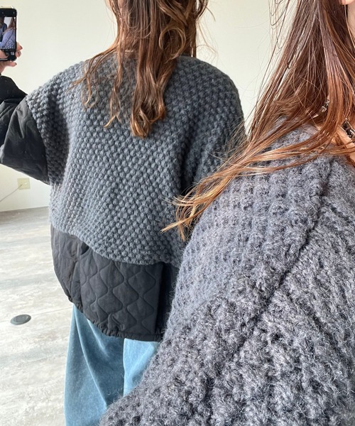 ケーブルニット×キルティングボリュームブルゾン（ブルゾン）｜zena