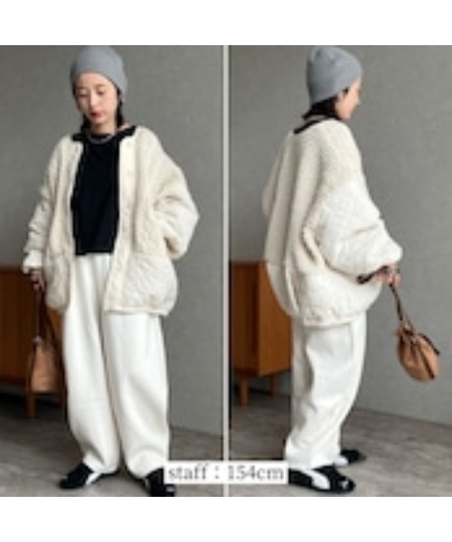 ケーブルニット×キルティングボリュームブルゾン（ブルゾン）｜zena