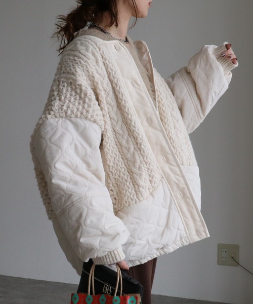 ケーブルニット×キルティングボリュームブルゾン（ブルゾン）｜zena