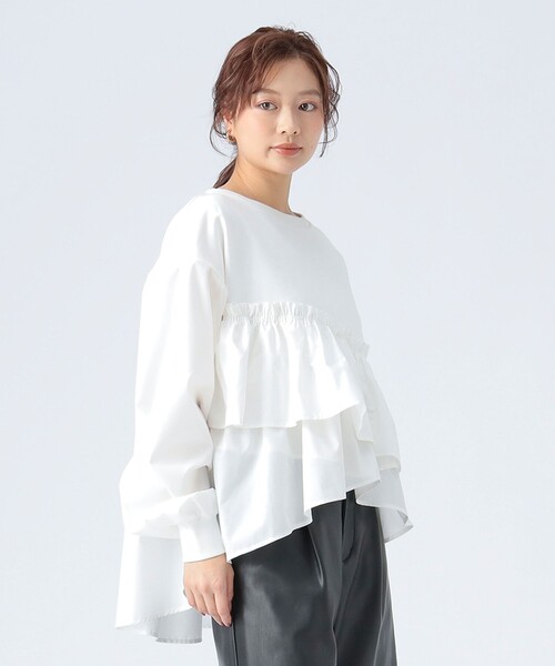 BEAMS HEART(ビームスハート)の「ペプラム ドッキング プルオーバー(Tシャツ/カットソー・レディース・オフホワイト/ブラック/サックスブルー・FREE)」の1枚目の写真