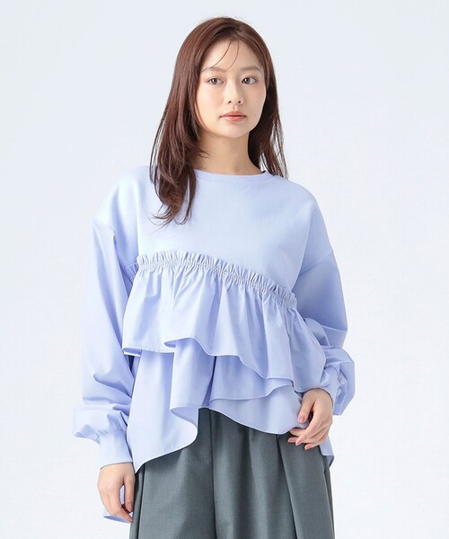 BEAMS HEART(ビームスハート)の「ペプラム ドッキング プルオーバー(Tシャツ/カットソー・レディース・オフホワイト/ブラック/サックスブルー・FREE)」の3枚目の写真