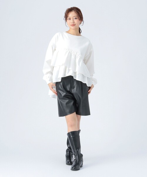 BEAMS HEART(ビームスハート)の「ペプラム ドッキング プルオーバー(Tシャツ/カットソー・レディース・オフホワイト/ブラック/サックスブルー・FREE)」の4枚目の写真