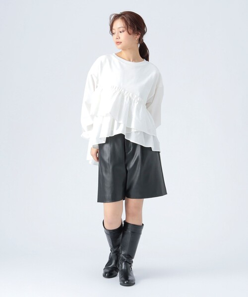 BEAMS HEART(ビームスハート)の「ペプラム ドッキング プルオーバー(Tシャツ/カットソー・レディース・オフホワイト/ブラック/サックスブルー・FREE)」の5枚目の写真