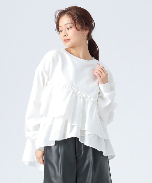 BEAMS HEART(ビームスハート)の「ペプラム ドッキング プルオーバー(Tシャツ/カットソー・レディース・オフホワイト/ブラック/サックスブルー・FREE)」の6枚目の写真