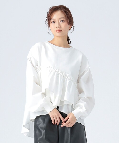 BEAMS HEART(ビームスハート)の「ペプラム ドッキング プルオーバー(Tシャツ/カットソー・レディース・オフホワイト/ブラック/サックスブルー・FREE)」の7枚目の写真