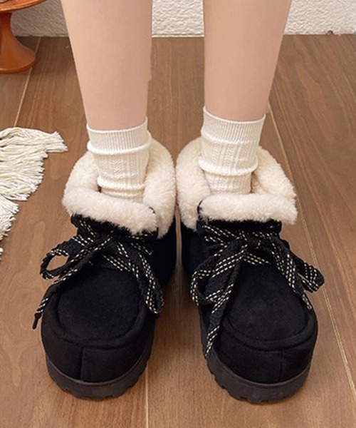 Miniministore(ミニミニストア)の「厚底ムートンブーツもこもこショートブーツ(ブーツ・レディース・ブラウン/ベージュ/ブラック/キャメル・M/S/L)」の1枚目の写真