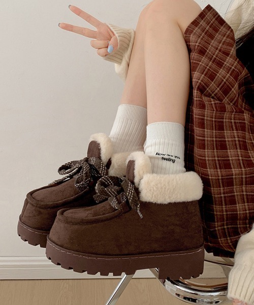 Miniministore(ミニミニストア)の「厚底ムートンブーツもこもこショートブーツ(ブーツ・レディース・ブラウン/ベージュ/ブラック/キャメル・M/S/L)」の20枚目の写真
