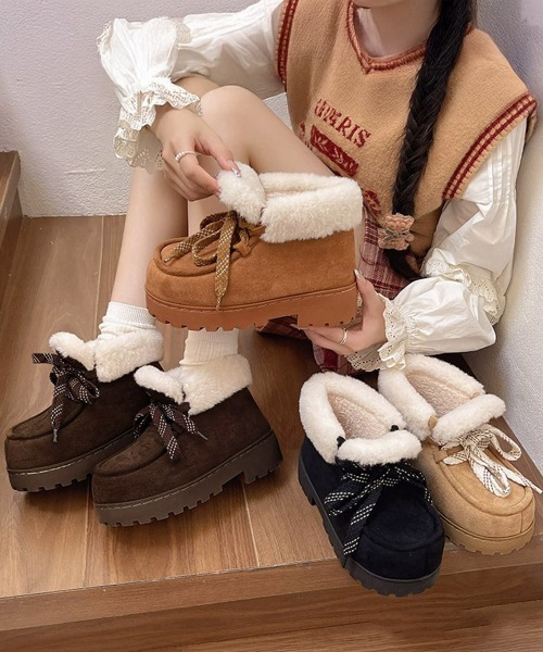 Miniministore(ミニミニストア)の「厚底ムートンブーツもこもこショートブーツ(ブーツ・レディース・ブラウン/ベージュ/ブラック/キャメル・M/S/L)」の11枚目の写真