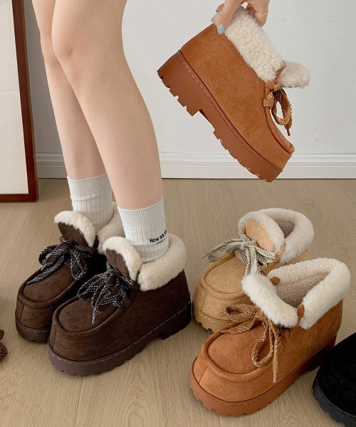 Miniministore(ミニミニストア)の「厚底ムートンブーツもこもこショートブーツ(ブーツ・レディース・ブラウン/ベージュ/ブラック/キャメル・M/S/L)」の12枚目の写真