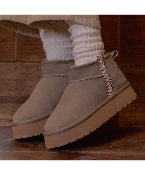 SHOEHI(シューハイ)の「ジア ソフトレザー 羊毛ファー 防寒 アグブーツ (2Colors)_B0150(ブーツ・レディース・ブラウン/カーキ・MEDIUM/LARGE/SMALL)」の1枚目の写真