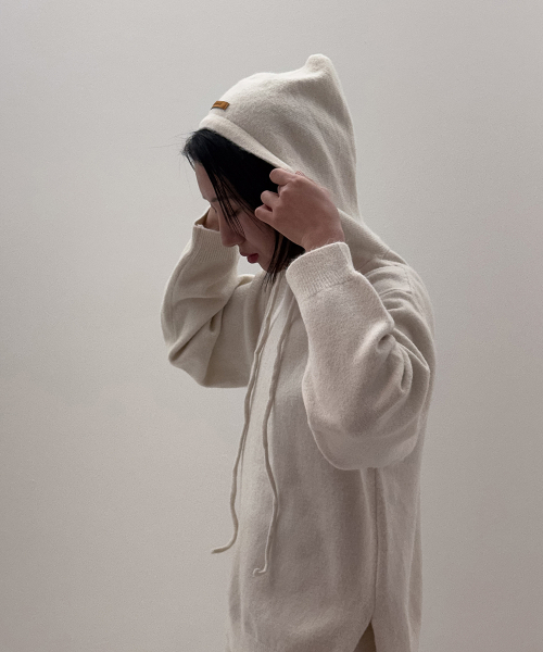 Label Point Knit Hoodie Set Ivory