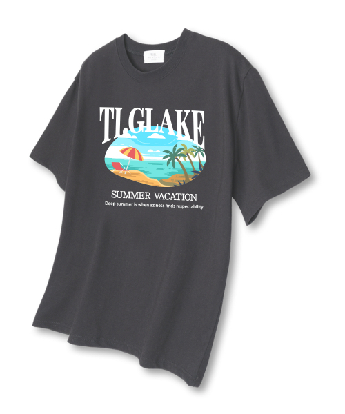 TI.GLAKE(ティーグレイク)の「パラソルビーチ オーバーサイズ 半袖Tシャツ ダークグレー(Tシャツ/カットソー・レディース・その他・LARGE/X-LARGE/XX-LARGE)」の1枚目の写真