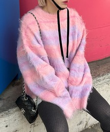 レディースのニット/セーター（ピンク/桃色系・ボーダー柄