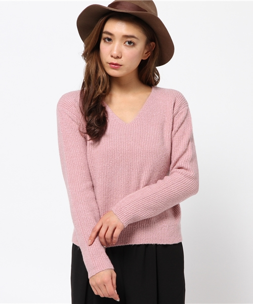 MOUSSY（マウジー）の「Deep V knit POK（ニット/セーター・レディース・ライトピンク/ベージュ/トップグレー/オフホワイト・FREE）」の4枚目の写真