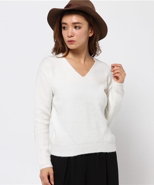 MOUSSY（マウジー）の「Deep V knit POK（ニット/セーター・レディース・ライトピンク/ベージュ/トップグレー/オフホワイト・FREE）」の2枚目の写真