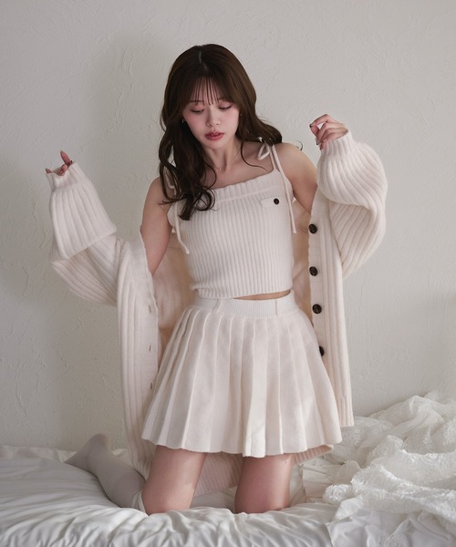 fupel(フぺル)の「knit cami skirt set / ニットキャミスカートセット(セットアップ・レディース・グレー/アイボリー/ブラウン・FREE)」の2枚目の写真