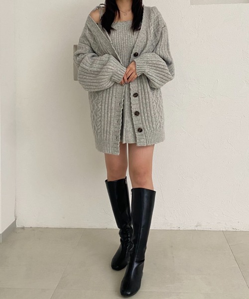 fupel(フぺル)の「knit cami skirt set / ニットキャミスカートセット(セットアップ・レディース・グレー/アイボリー/ブラウン・FREE)」の6枚目の写真