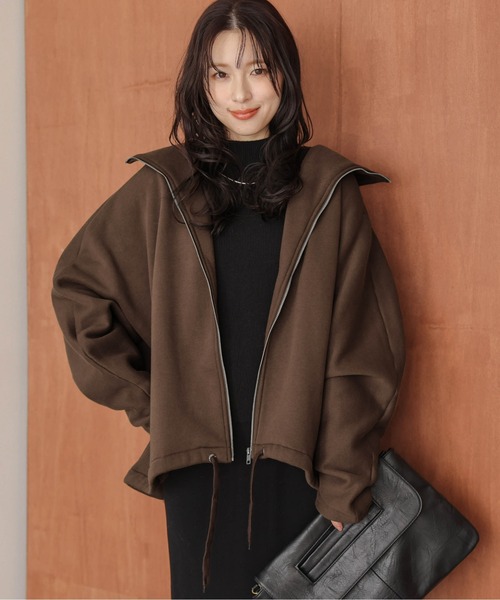AMELY(エミリー)の「裏起毛ジップアップスウェットトップス(パーカー・レディース・グレー/ブラック/ブラウン・フリー)」の1枚目の写真