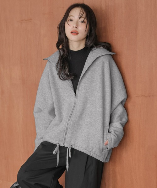 AMELY(エミリー)の「裏起毛ジップアップスウェットトップス(パーカー・レディース・グレー/ブラック/ブラウン・フリー)」の3枚目の写真