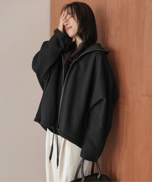 AMELY(エミリー)の「裏起毛ジップアップスウェットトップス(パーカー・レディース・グレー/ブラック/ブラウン・フリー)」の6枚目の写真
