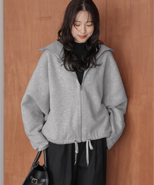 AMELY(エミリー)の「裏起毛ジップアップスウェットトップス(パーカー・レディース・グレー/ブラック/ブラウン・フリー)」の8枚目の写真
