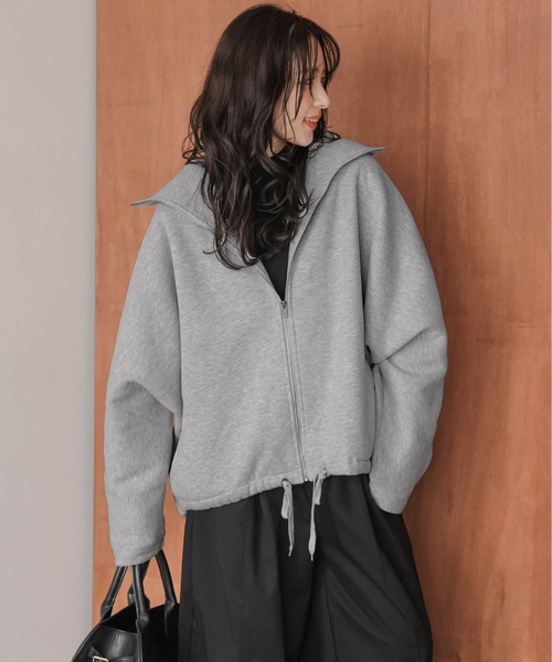 AMELY(エミリー)の「裏起毛ジップアップスウェットトップス(パーカー・レディース・グレー/ブラック/ブラウン・フリー)」の9枚目の写真