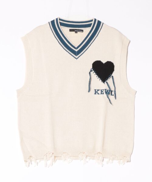 ８(eight)（エイト）の「裾ダメージハートロゴニットベスト（ベスト・メンズ・ブラック/ホワイト・MEDIUM/LARGE）」の2枚目の写真