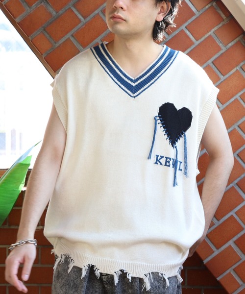 ８(eight)（エイト）の「裾ダメージハートロゴニットベスト（ベスト・メンズ・ブラック/ホワイト・MEDIUM/LARGE）」の4枚目の写真