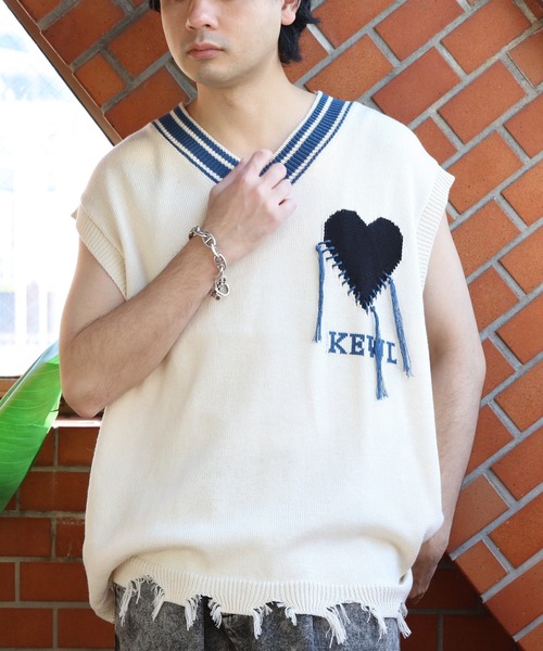 ８(eight)（エイト）の「裾ダメージハートロゴニットベスト（ベスト・メンズ・ブラック/ホワイト・MEDIUM/LARGE）」の5枚目の写真