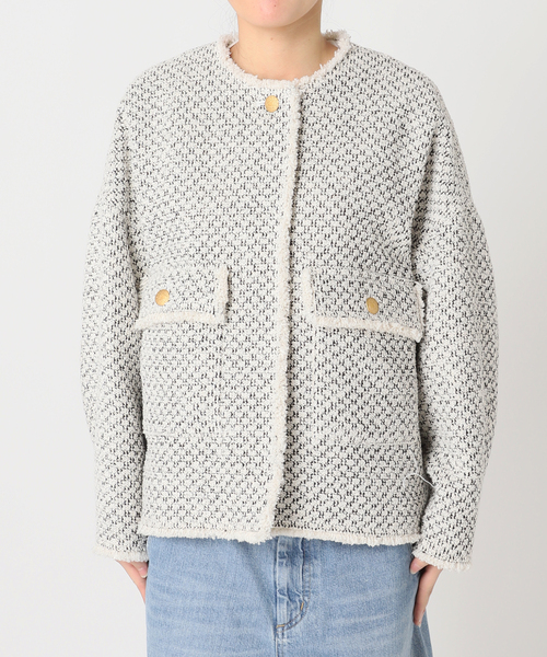 journal standard L'essage（ジャーナルスタンダードレサージュ）の「GIOLICATWEED ドルマンジャケット（ノーカラージャケット・レディース・ホワイト系その他・FREE）」の4枚目の写真