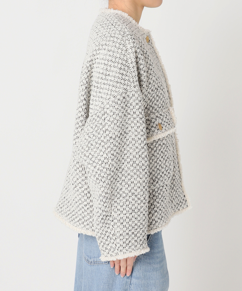 journal standard L'essage（ジャーナルスタンダードレサージュ）の「GIOLICATWEED ドルマンジャケット（ノーカラージャケット・レディース・ホワイト系その他・FREE）」の7枚目の写真