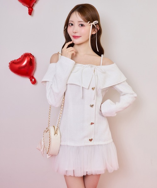 one after another NICE CLAUP（ワンアフターアナザーナイスクラップ）の「【Heart Collection】ハートボタン付きドッキングワンピース（ワンピース・レディース・レッド/オフホワイト/杢グレー/ブラック・FREE）」の2枚目の写真