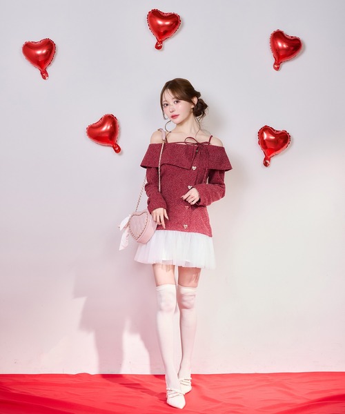 one after another NICE CLAUP（ワンアフターアナザーナイスクラップ）の「【Heart Collection】ハートボタン付きドッキングワンピース（ワンピース・レディース・レッド/オフホワイト/杢グレー/ブラック・FREE）」の17枚目の写真