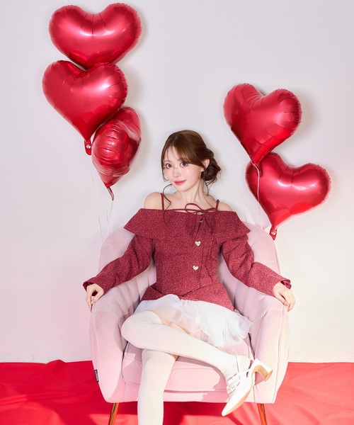 one after another NICE CLAUP（ワンアフターアナザーナイスクラップ）の「【Heart Collection】ハートボタン付きドッキングワンピース（ワンピース・レディース・レッド/オフホワイト/杢グレー/ブラック・FREE）」の22枚目の写真