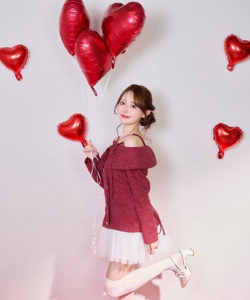 one after another NICE CLAUP（ワンアフターアナザーナイスクラップ）の「【Heart Collection】ハートボタン付きドッキングワンピース（ワンピース・レディース・レッド/オフホワイト/杢グレー/ブラック・FREE）」の19枚目の写真