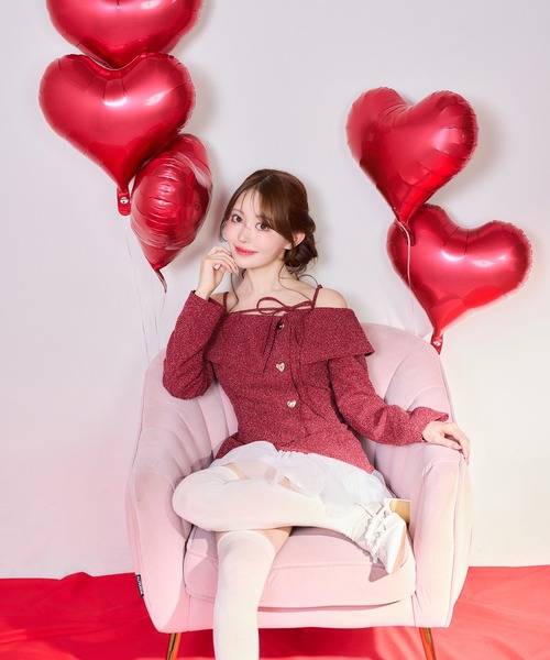 one after another NICE CLAUP（ワンアフターアナザーナイスクラップ）の「【Heart Collection】ハートボタン付きドッキングワンピース（ワンピース・レディース・レッド/オフホワイト/杢グレー/ブラック・FREE）」の21枚目の写真