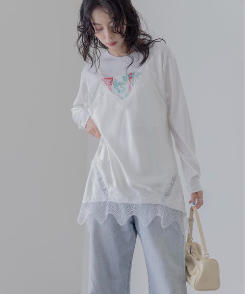 Eimee Law(エイミーロウ)の「イレギュラーヘムレースラインキャミ(キャミソール・レディース・ブラック×ホワイト/アイボリー/ベージュ×ブラック/ブラック・FREE)」の7枚目の写真
