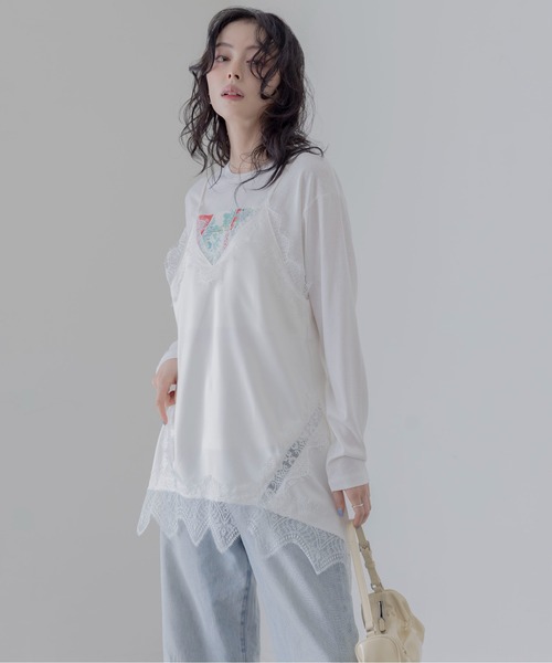 Eimee Law(エイミーロウ)の「イレギュラーヘムレースラインキャミ(キャミソール・レディース・ブラック×ホワイト/アイボリー/ベージュ×ブラック/ブラック・FREE)」の10枚目の写真