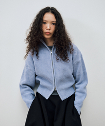 TWO WAY KNIT ZIP-UP CARDIGAN / LAVENDER