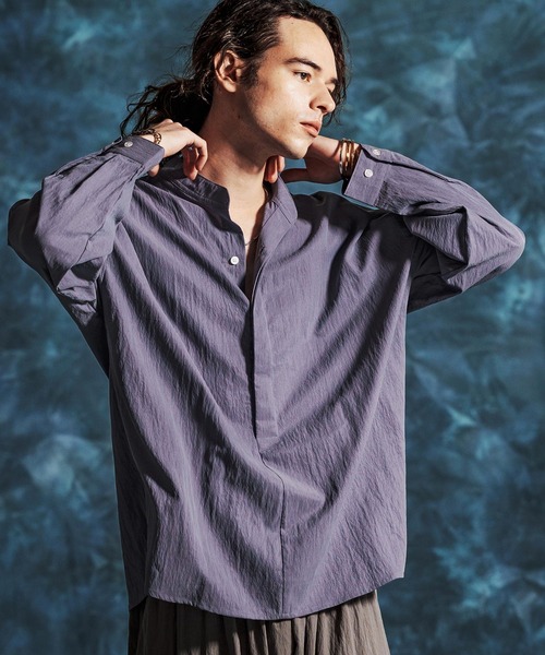 Jih Nunc(ジーヌンク)の「ms6374-トロピカルスタンドカラープルオーバーシャツ(JIH-R1154)(シャツ/ブラウス・メンズ・パープル/グレー/ホワイト/ブラック・L/M/S)」の4枚目の写真