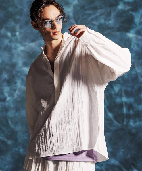 Jih Nunc(ジーヌンク)の「ms6374-トロピカルスタンドカラープルオーバーシャツ(JIH-R1154)(シャツ/ブラウス・メンズ・パープル/グレー/ホワイト/ブラック・L/M/S)」の2枚目の写真