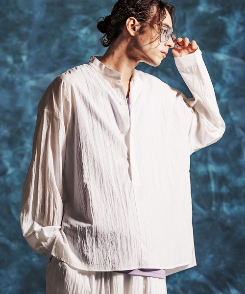 Jih Nunc(ジーヌンク)の「ms6374-トロピカルスタンドカラープルオーバーシャツ(JIH-R1154)(シャツ/ブラウス・メンズ・パープル/グレー/ホワイト/ブラック・L/M/S)」の9枚目の写真