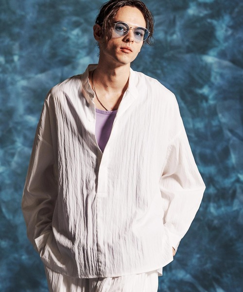 Jih Nunc(ジーヌンク)の「ms6374-トロピカルスタンドカラープルオーバーシャツ(JIH-R1154)(シャツ/ブラウス・メンズ・パープル/グレー/ホワイト/ブラック・L/M/S)」の11枚目の写真