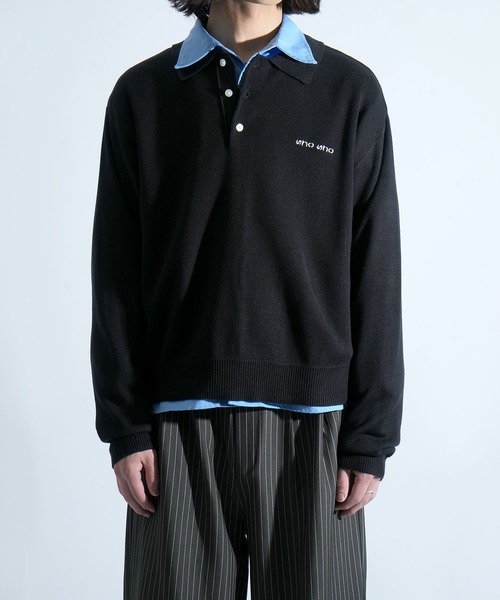 Milano rib knit polo shirt — вязаное поло с вышивкой, длинный рукав