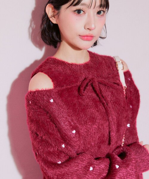 OLIVE des OLIVE(オリーブデオリーブ)の「ハート刺繍ニットワンピース(ワンピース・レディース・レッド/オフホワイト/ブラック・FREE)」の8枚目の写真