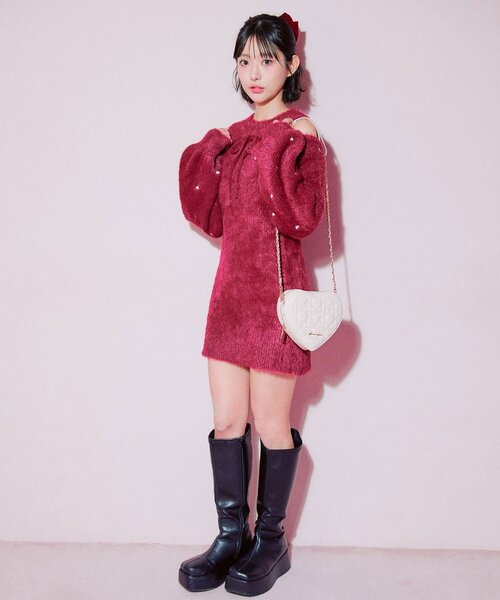 OLIVE des OLIVE(オリーブデオリーブ)の「ハート刺繍ニットワンピース(ワンピース・レディース・レッド/オフホワイト/ブラック・FREE)」の15枚目の写真